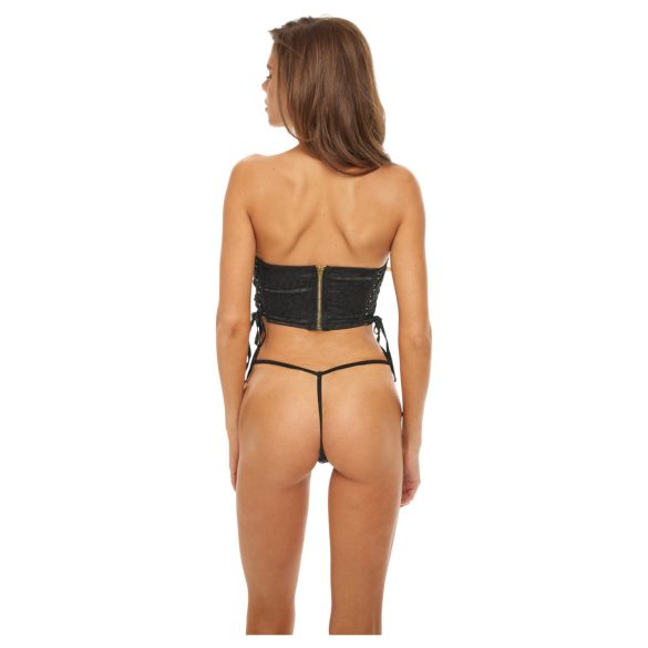 Bombshell - bustier set - leopard print - met string - zwart