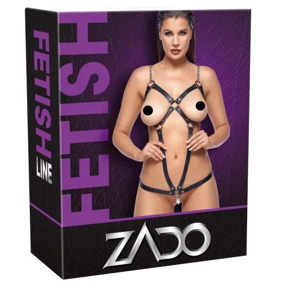 ZADO - leren harnas body met kettingen - zwart - S/L