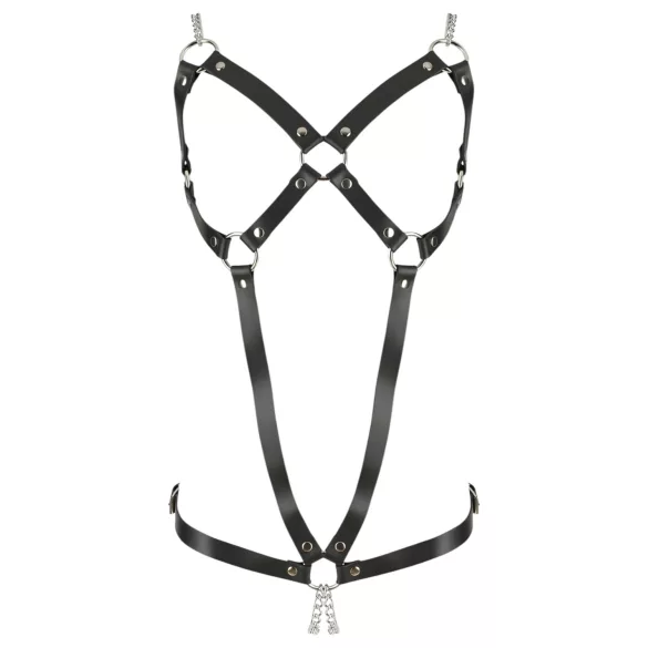 ZADO - leren harnas body met kettingen - zwart - S/L