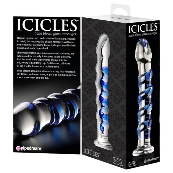 Icicles Nr. 5 - spiraal glazen dildo (transparant-blauw)