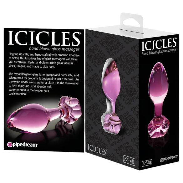 Icicles No. 48 - glazen buttplug - bloemenmotief - roze
