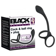   Black Velvet - slanke anal dildo met penis- en ballenring (zwart)