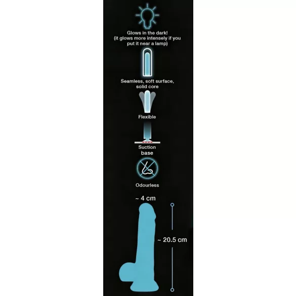 You2Toys Glow in the Dark - dildo met zuignap - oplichtend - blauw