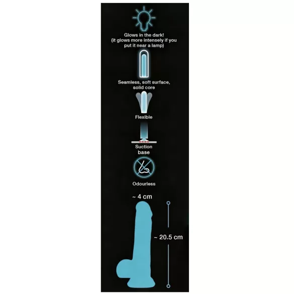 You2Toys Glow in the Dark - dildo met zuignap - oplichtend - blauw