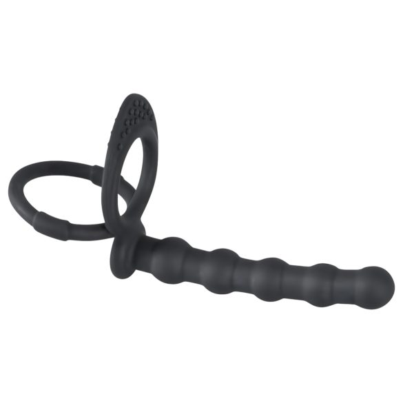 Black Velvet - erectie- & penisring met anale dildo (zwart)