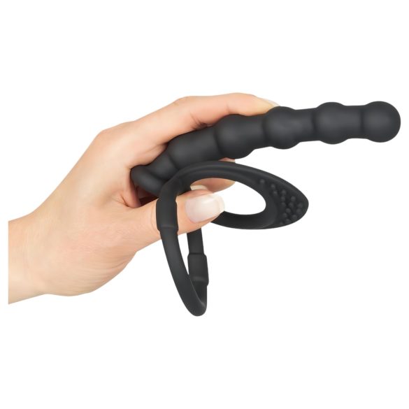 Black Velvet - erectie- & penisring met anale dildo (zwart)