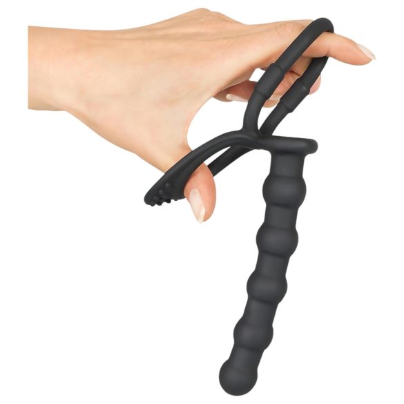 Black Velvet - erectie- & penisring met anale dildo (zwart)