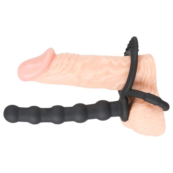 Black Velvet - erectie- & penisring met anale dildo (zwart)
