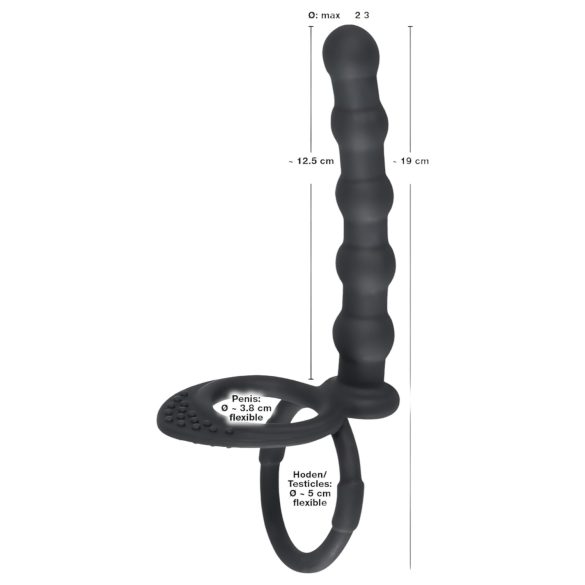 Black Velvet - erectie- & penisring met anale dildo (zwart)