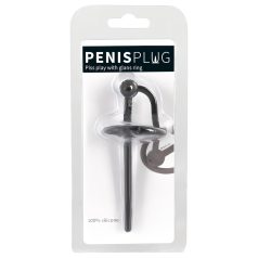 Penisplug - siliconen glansring met holle dilator (zwart)