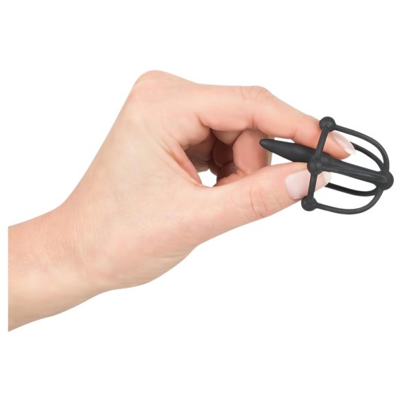 Penisplug - siliconen eikelkooi met dilator - zwart