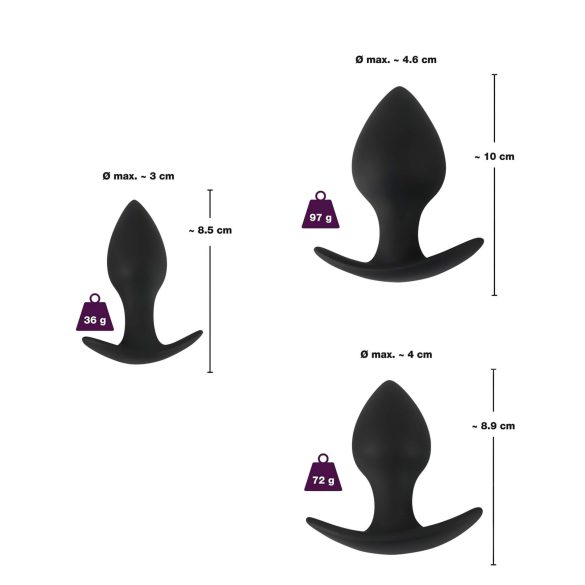 Black Velvets - siliconen buttplug set - 3-delig - zwart