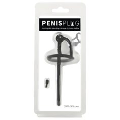 Penisplug - siliconen dilator met eikelring (0,6 mm) - zwart