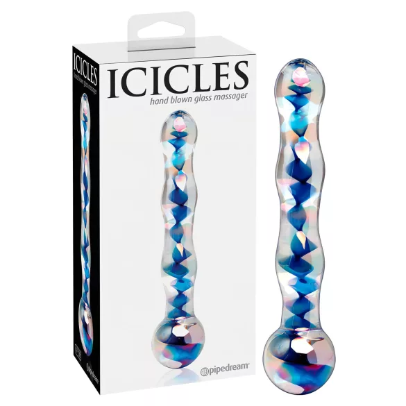 Icicles No. 08 - dubbelzijdige glazen dildo - golvend - transparant/blauw