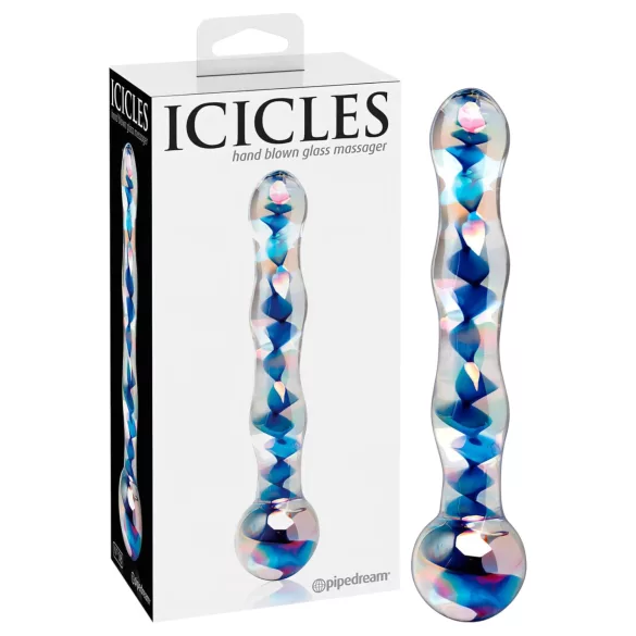 Icicles No. 08 - dubbelzijdige glazen dildo - golvend - transparant/blauw