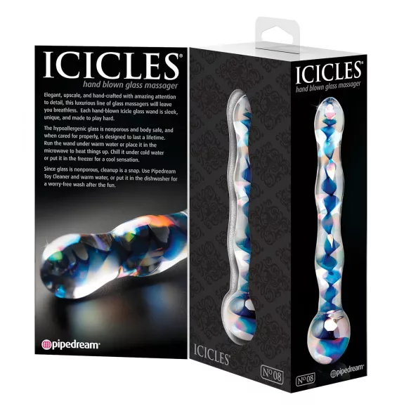 Icicles No. 08 - dubbelzijdige glazen dildo - golvend - transparant/blauw