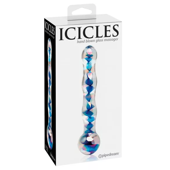 Icicles No. 08 - dubbelzijdige glazen dildo - golvend - transparant/blauw