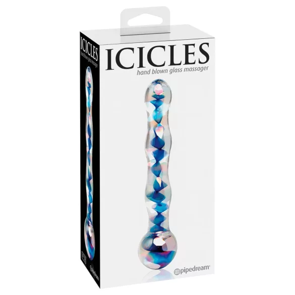 Icicles No. 08 - dubbelzijdige glazen dildo - golvend - transparant/blauw