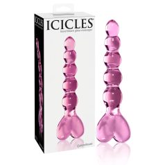 Icicles No. 43 - parelmoer hartjes glazen dildo (roze)