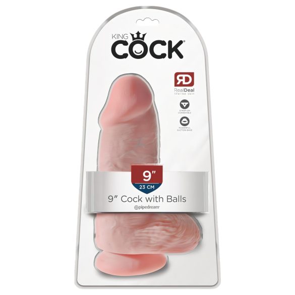 King Cock 9 Chubby - zuignap dildo met ballen (23cm) - naturel