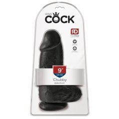 King Cock 9 Chubby - zuignap dildo met ballen (23cm) - zwart