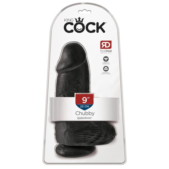 King Cock 9 Chubby - Zuignap, ballen dildo (23 cm) - zwart