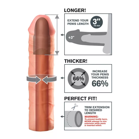 Pipedream - X-TENSION Mega 3 - levensechte penishuls (22,8 cm, naturelkleur)