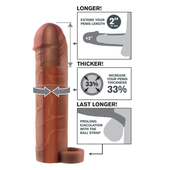 X-TENSION Perfect 2 - penis sleeve met ring - 19cm - donker huidskleur