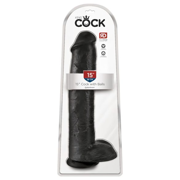 King Cock 15 - zuignap, balzak dildo (38cm) - zwart