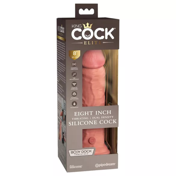 King Cock Elite 8 - dildo met zuignap en vibrator - 20 cm - huidskleur