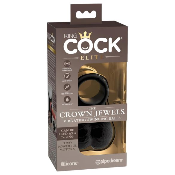 King Cock Crown Jewels - vibrerende penring (zwart)