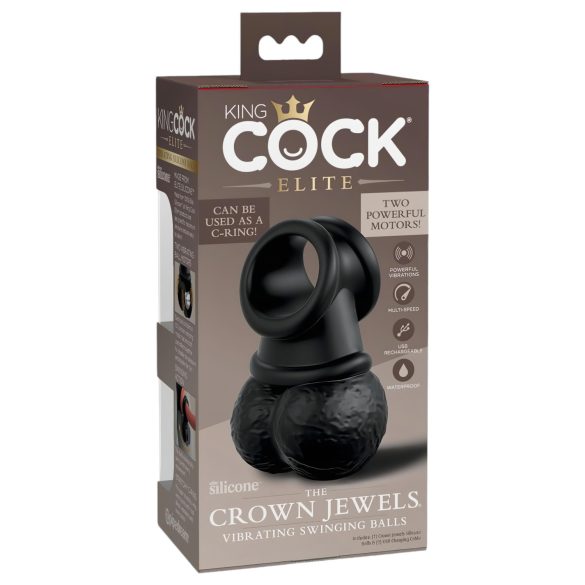 King Cock Crown Jewels - vibrerende penring (zwart)
