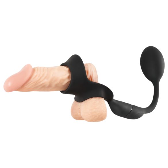 Rebel - penis- en balzakring met anale vibrator (zwart)