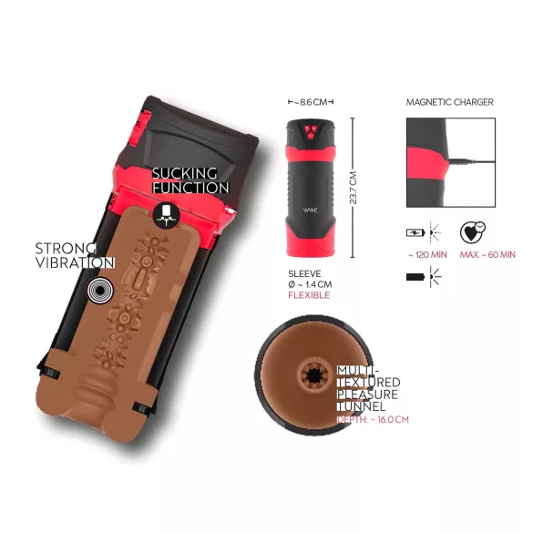 WYNE 01 - elektrische masturbator - vibrerend, zuigend, verwarmend - zwart