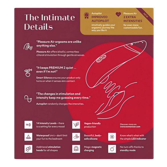 Womanizer Premium 2 - luchtdruk clitorisstimulator - rood