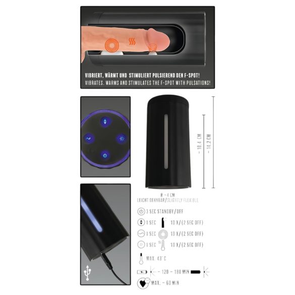 Rebel Blow Job - oplaadbare 3-functie masturbator (zwart)