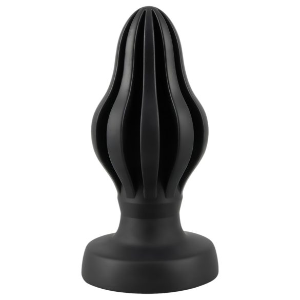 ANOS - buttplug met ribbels - zacht siliconen - zwart - 7cm