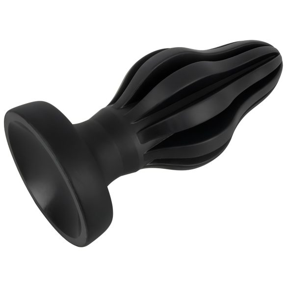 ANOS - buttplug met ribbels - zacht siliconen - zwart - 7cm