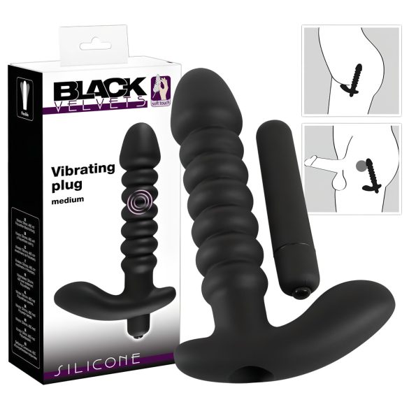 Zwart Fluweel geribbelde vibrator - medium (zwart)