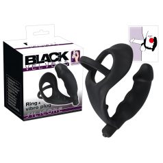 Black Velvet - anaalvibrator met penis- en balring (zwart)