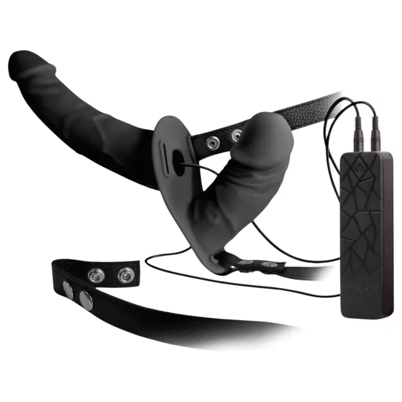 Double Thruster - strap-on dubbele vibrator - zwart