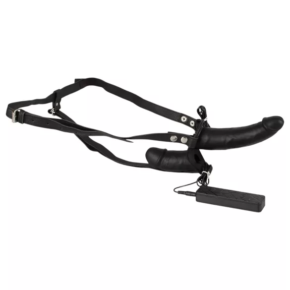 Double Thruster - strap-on dubbele vibrator - zwart