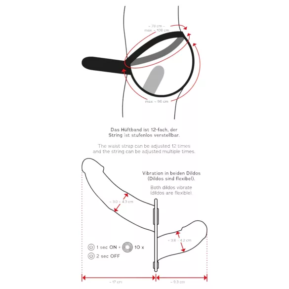 Double Thruster - strap-on dubbele vibrator - zwart