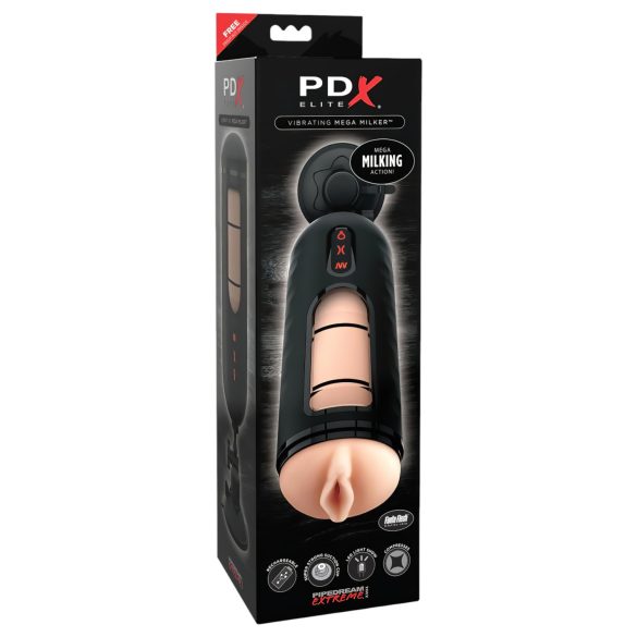 PDX Elite Mega Milker - vibrerend, penis-melker kunstvagina (zwart)