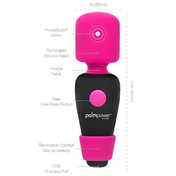 PalmPower - mini vibrator wand - compact formaat - roze/zwart