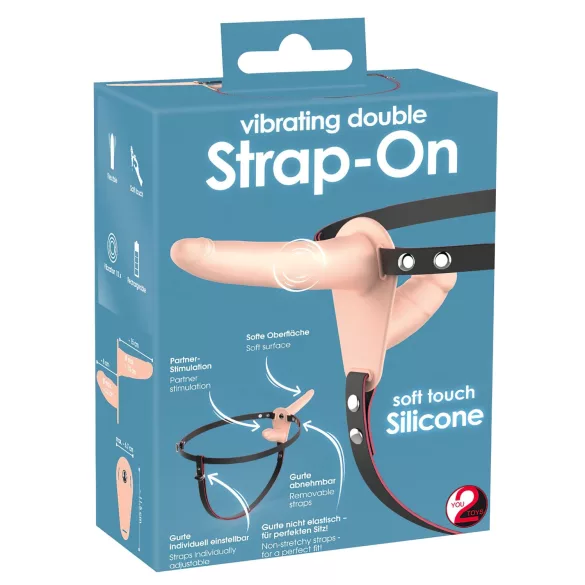 You2Toys - strap-on dubbele vibrator - siliconen - huidkleurig
