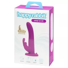   Happyrabbit Strap-On - konijnvormige, met clitorisstimulator uitgeruste opzetbare vibrator (paars)