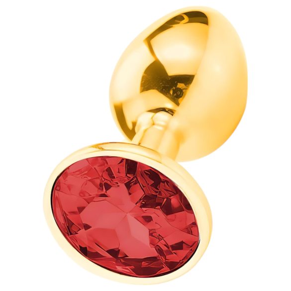 Sunfo - metalen buttplug met rode steen - goudkleurig