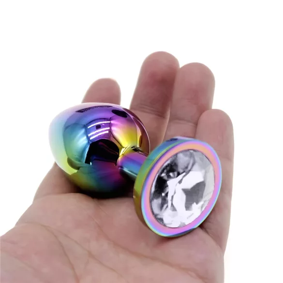 Sunfo - metalen buttplug - witte steen - regenboog