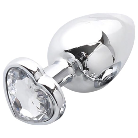 Sunfo - metalen anale plug met hartvormige steen (zilver-wit)